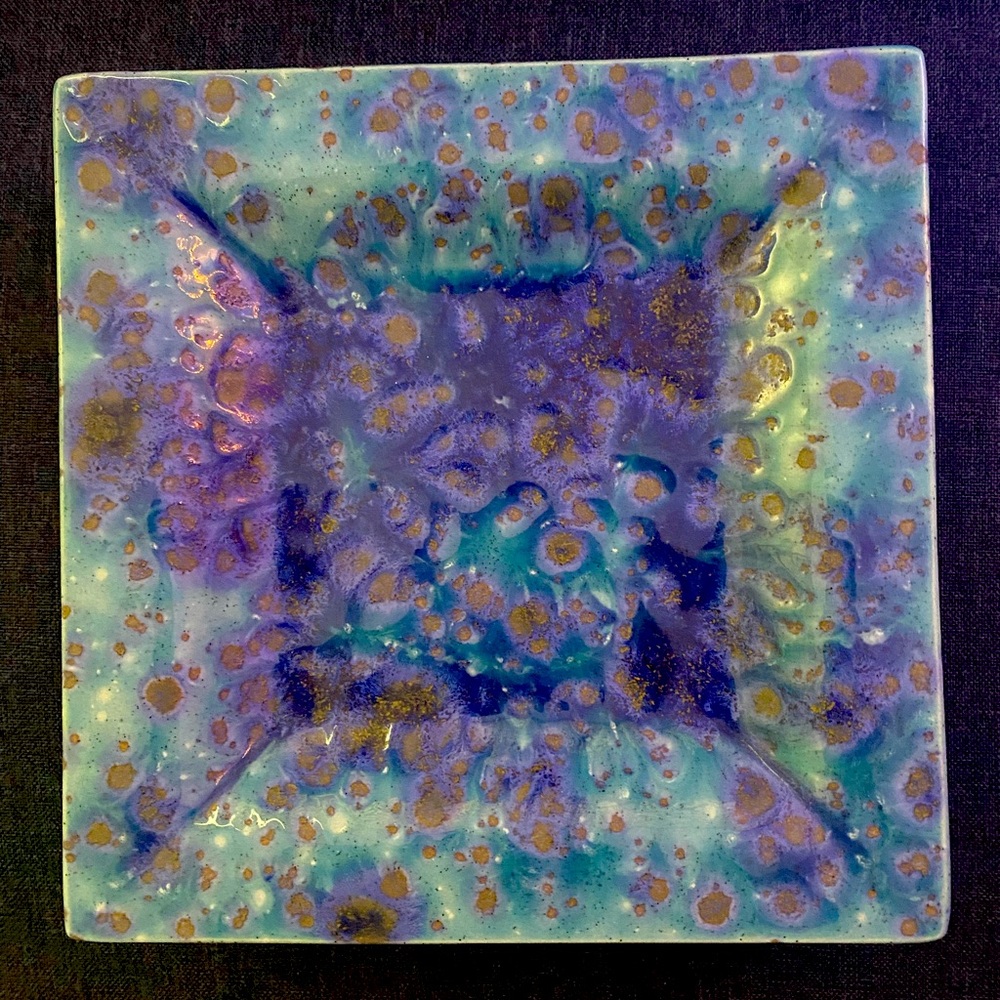 Beautiful art pottery square plate.